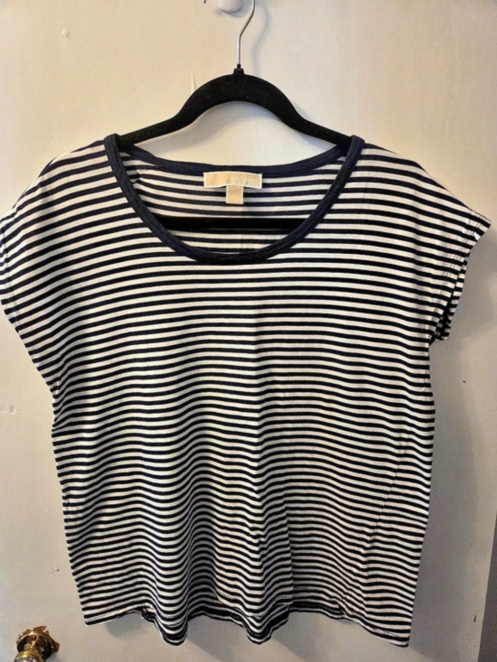 Michael Kors Striped Short Sleeve Top in Blue & White Size Medium